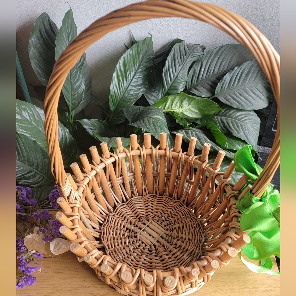Charming Wicker Basket with Green Accent